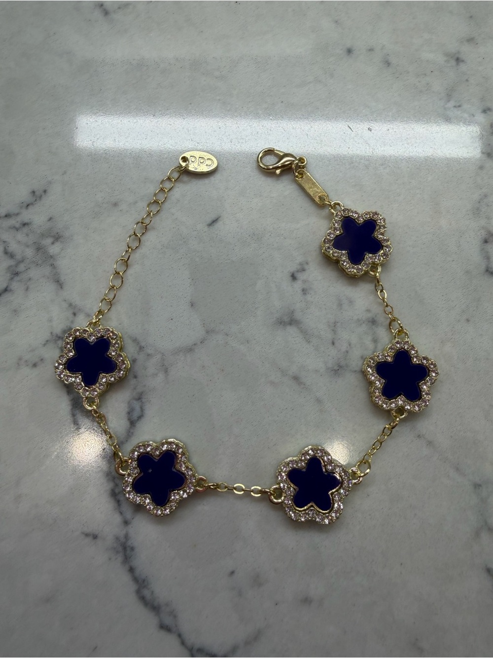Gold Plated Bracelet with Navy Blue Clover